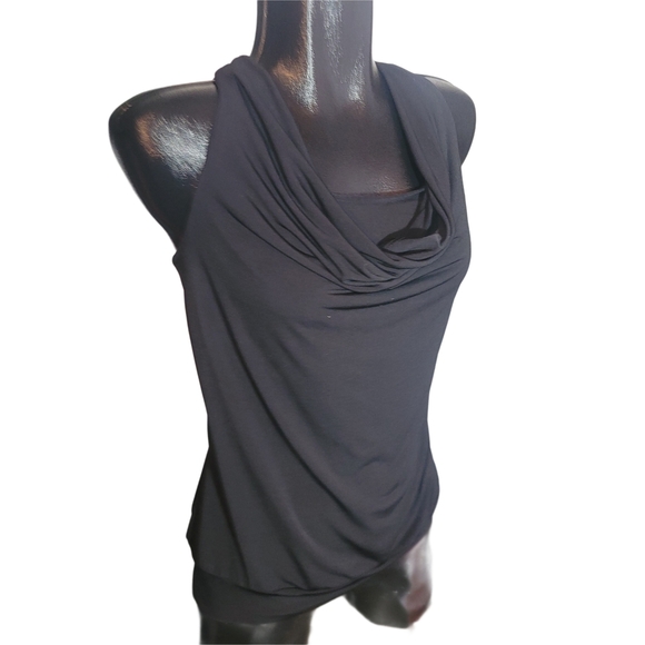 Studio Mode Black Sleeveless Drape Neckline Top S - Picture 2 of 6